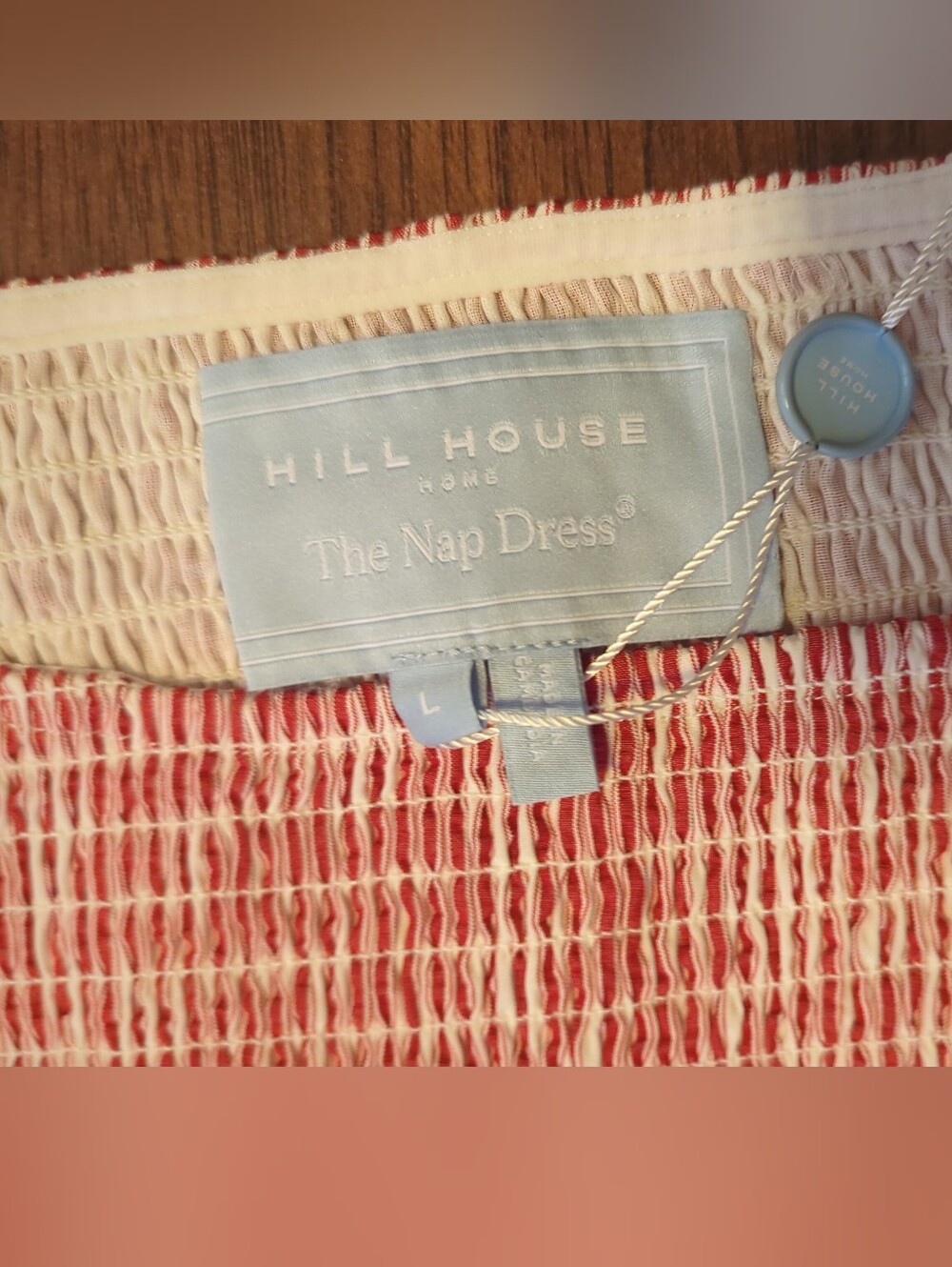 Hill House Cosima Smocked Midi Nap Dress - Red Striped NWT L - Picture 8 of 8